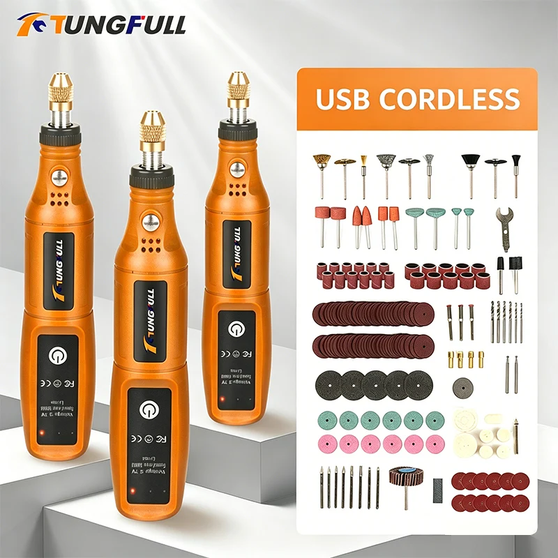 Power Tools Jack - Беспроводная мини-дрель-гравер TUNGFULL с аккумулятором, набор